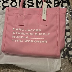 Marc Jacobs Pink Canvas Tote with White Logo Print